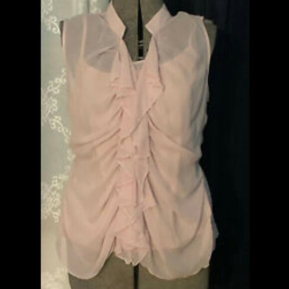 Cynthia Rowley Soft Pink Blush Ruffle Peplum Chiffon Blouse Size M - Picture 9 of 10